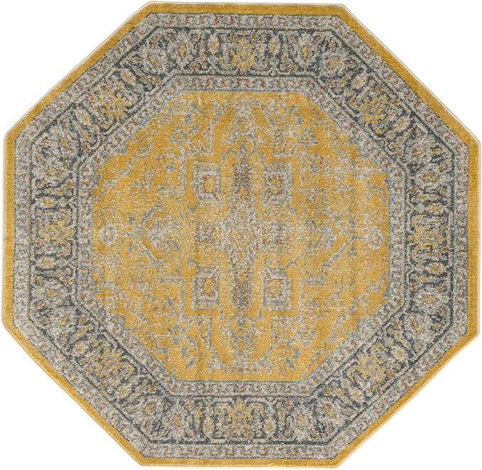 Unique Loom Baracoa Collection Area Rug - Prado (5' 1" Octagon, Yellow/ Ivory)