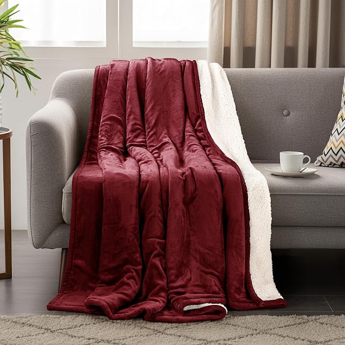Utopia Bedding Sherpa Blanket Queen Size (Red, 90x90 Inches) - Soft Lightweight Plush Fleece Reversible Blanket for Bed, Sofa, Couch, Camping and Travel