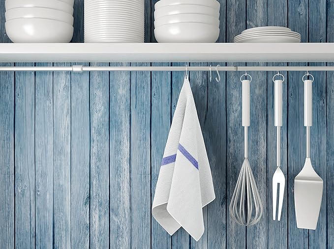GOLD TEXTILES New Cotton Blend White Restaurant Bar Mops Kitchen Towels (36, Blue Stripe)