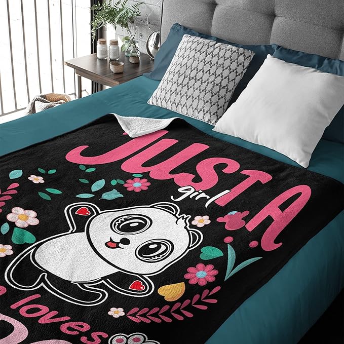 Just Girl Loves Pandas Blanket Soft Blankets and Throws Flannel Cozy Lightweight Quilt Gift Perfect for Bed Sofa Couch-60 x50 Medium for Teen