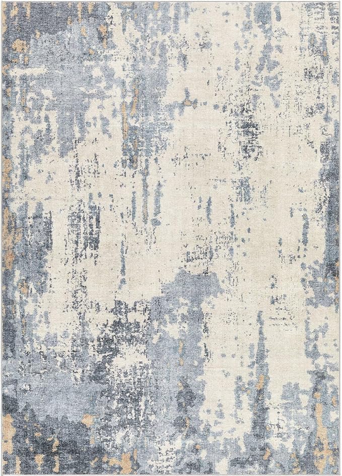 5x8 Area Rug Living Room Rugs - Washable Neutral Modern Abstract Soft Thin Rug Indoor Floor No Slip Rug Carpet for Bedroom Under Dining Table Home Office Decor - Blue/Light Brown