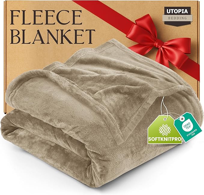 Utopia Bedding Fleece Blanket Twin Size Camel 300GSM Luxury Anti-Static Fuzzy Soft Microfiber Bed Blanket (60x80 Inch)