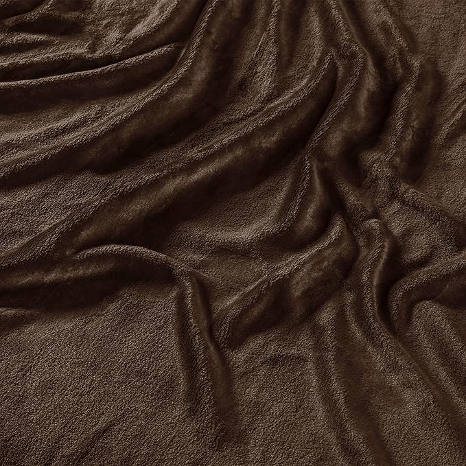 Vianney Coffee Queen Size Lightweight Fleece Blanket Dark Brown Ultra Soft Cozy Throw for Couch or Bed Year-Round Comfort