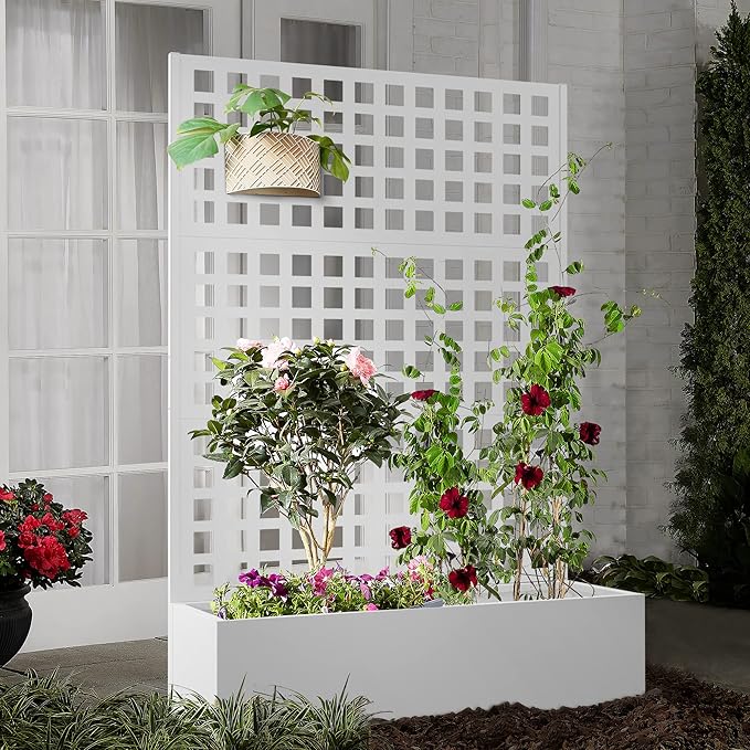 Elevens Metal Planter with Trellis, Outdoor Raised Garden Bed for Climbing Plants, Trellis Planter Box with Drainage Hole (71"x47"x16")