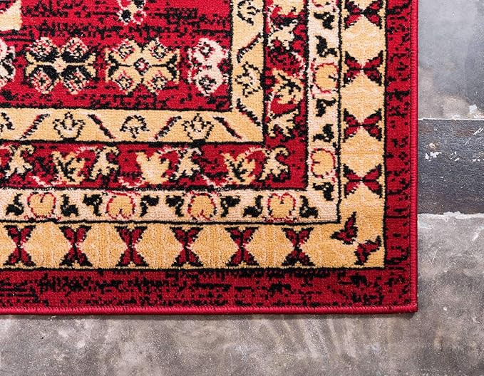 Unique Loom Taftan Collection Border Geometric Tribal Inspired Design Area Rug (2' 2 x 3' 0 Rectangular, Red/ Gold)