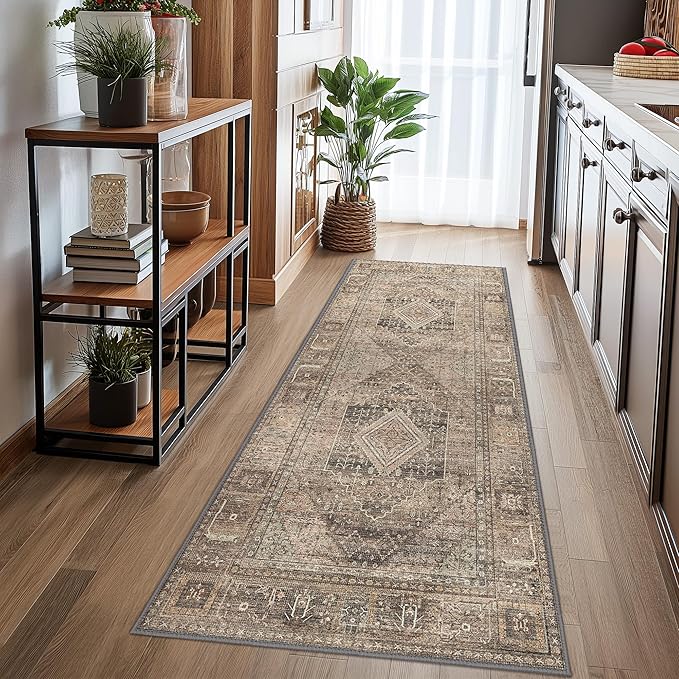 GENIMO Runner Rug 2x7 Non Slip Machine Washable Hallway Runner Vintage Rug, Low Pile Lightweight Rugs for Entryway, Hallway, Kitchen and Corridor, Chestnut Brown