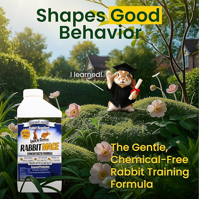 Nature’s Mace Rabbit MACE, Deterrent for Yard, Rabbit Repellent Outdoor, Mint Rabbit Spray, Garden, Lawn, Keep Rabbits Out, 40oz Concentrate, Covers 28,000 Sq Ft, Safe Around People, Pets, Plants