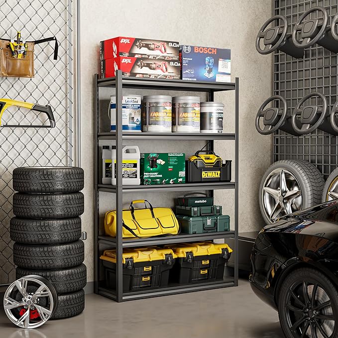 Adjustable Metal Garage Shelving Heavy Duty, 2800 LBS Garage Storage Shelves, 5-Tier Shelving Storage Units for Warehouse, Basement, Kitchen