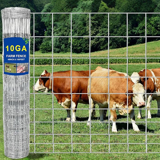 10GA Thickened Heavy Duty Farm Fence, 4ftx100ft Galvanized Cattle Fence, Goat Fence, Heavy Zinc Coating Wire Fencing, Wire Fencing for Hog Deer Horse