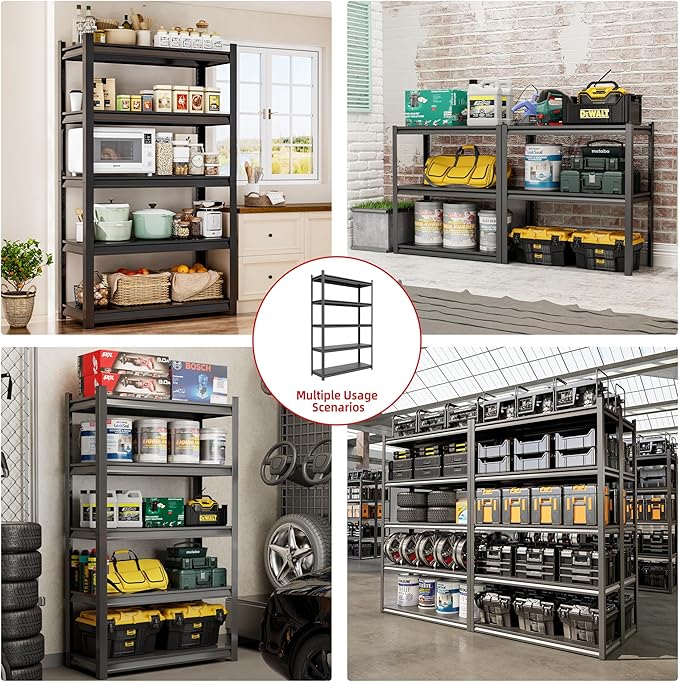72''H 5-Tier Garage Storage Shelves, Heavy Duty Garage Shelving with Adjustable Shelves, 2800 LBS Load Capacity Metal Shelving Unit for Garage, Warehouse, Pantry