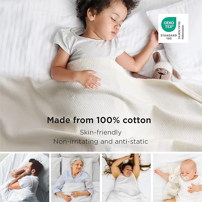 Bedsure GentleSoft 100% Cotton Blanket Twin XL Size for Bed - Breathable and Lightweight, Soft Cozy Textured Herringbone Woven Summer Blanket for College Dorm, Cream, 66x90 inches