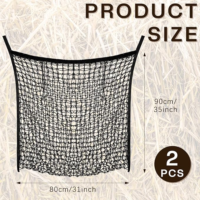 Fabbay 2 Pcs Slow Feed Hay Net Hay Feeder Bags for Horses Goat Stall Trailer Horse Feeding Supplies(35 x 31 Inch,Black)