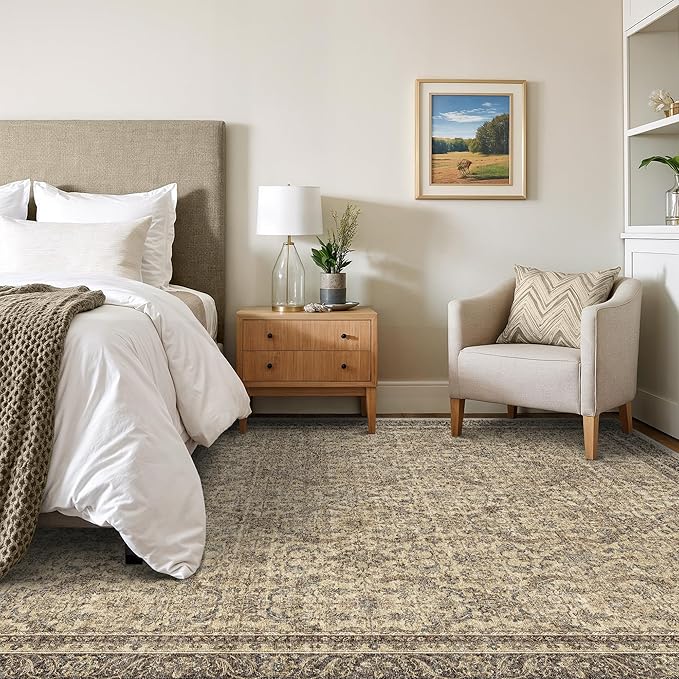 Rugland 5x7 Area Rugs - Stain Resistant Washable Rug, Anti Slip Rugs for Living Room, Vintage Tribal Area Rugs(Vintage01-Brown, 5'x7')