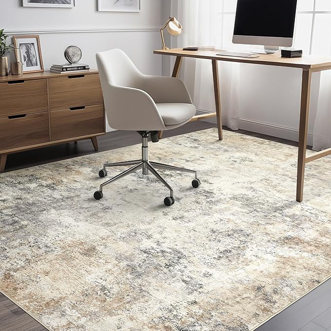 5x8 Area Rug Living Room Rugs - Washable Neutral Modern Abstract Soft Thin Large Rug Indoor Floor No Slip Rug Carpet for Bedroom Under Dining Table Home Office Decor - Golden Grey