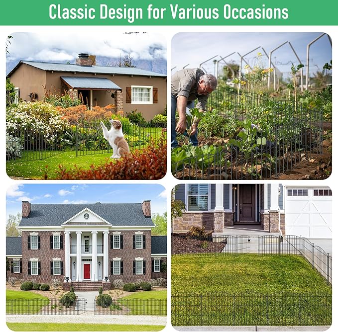 10 Panels Garden Fence Dog Fence Outdoor for Yard, 24in H x 20ft L Rustproof Metal Fencing with Ground Stakes | No Dig Animal Proof Containment for Pets/Rabbits | Durable Patio Security Panels