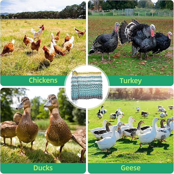 Poultry Netting Electric Fence - 164' L x 47.5" H, Portable Livestock Nets Mesh for Chickens, Ducks, Geese, Turkey, Electric Fencing for Backyards, Homesteaders, Farms, Ranches, Gardens