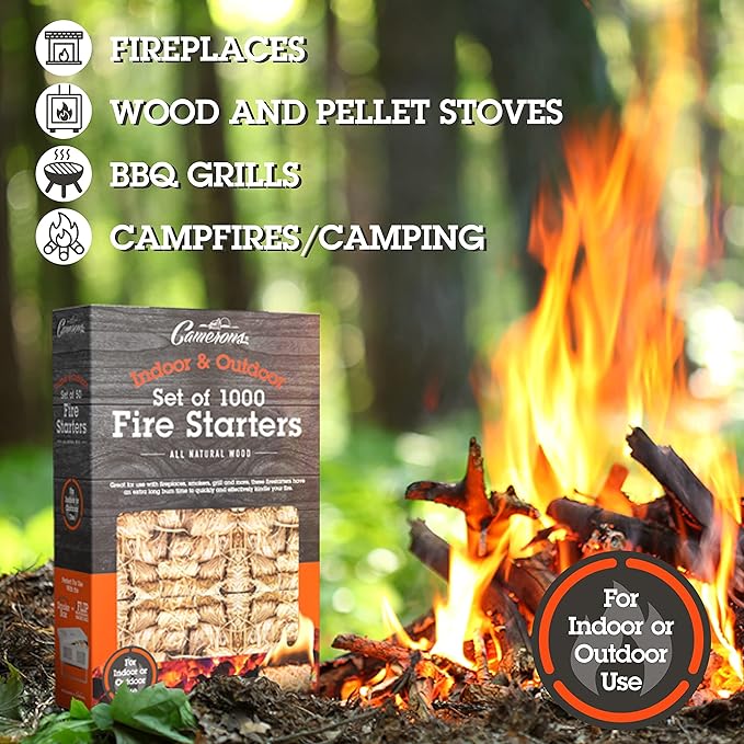 All Natural Fire Starters (50 Pack) - Unique Design Lights Quick & Easily with No Flare Up- Indoor Outdoor Use for Barbecue Charcoal Grill, Campfire, Pellet Stove, Firewood - BBQ Grilling Xmas Gift