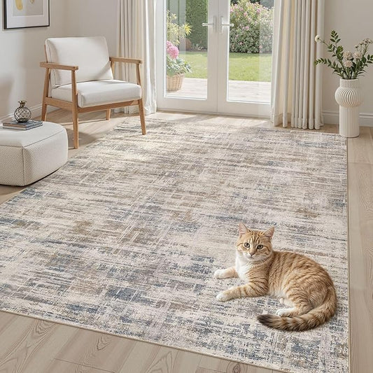Area Rug for Living Room: 5x7 Washable Neutral Abstract Modern Soft Rugs Non Slip Indoor Floor Stain Resistant Carpet for Bedroom Dining Room Office Nursery - Brown