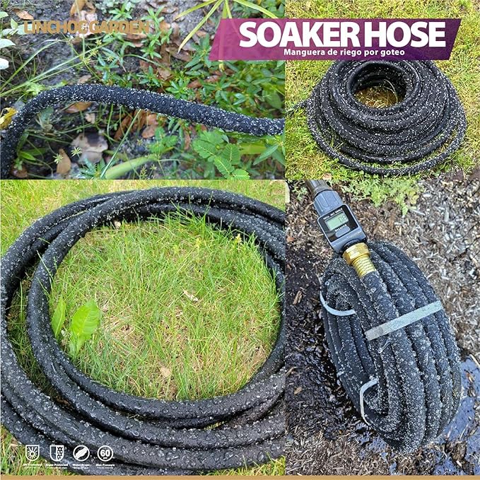 LICNCHOC GARDEN Soaker Hose 25ft,1/2 INCH Flexible Durable Garden Hose for Efficient Watering, Leak-Proof Design 100% Recycled Rubber,Ideal for Lawns,Gardens & Flower Beds