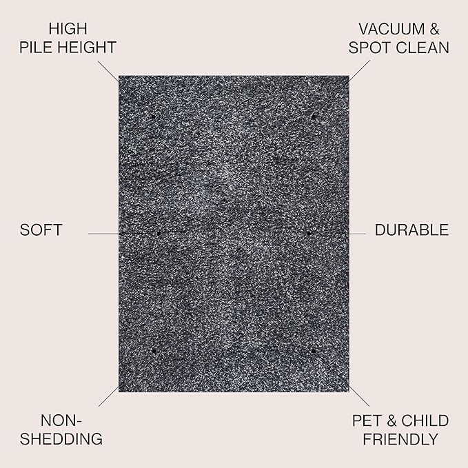 JONATHAN Y Mercer Shag Plush Denim Blue Indoor Area Rug, 3x5, Contemporary, Modern, Easy-Cleaning for Living Room, Bedroom, Kitchen, Pet Friendly, Non-Shedding (MCR106C-3)