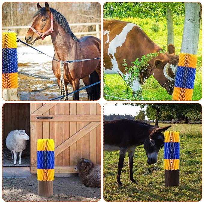 2PCS Livestock Scratch Brushes, Horse Scratcher Massage Brush Kit, Yellow