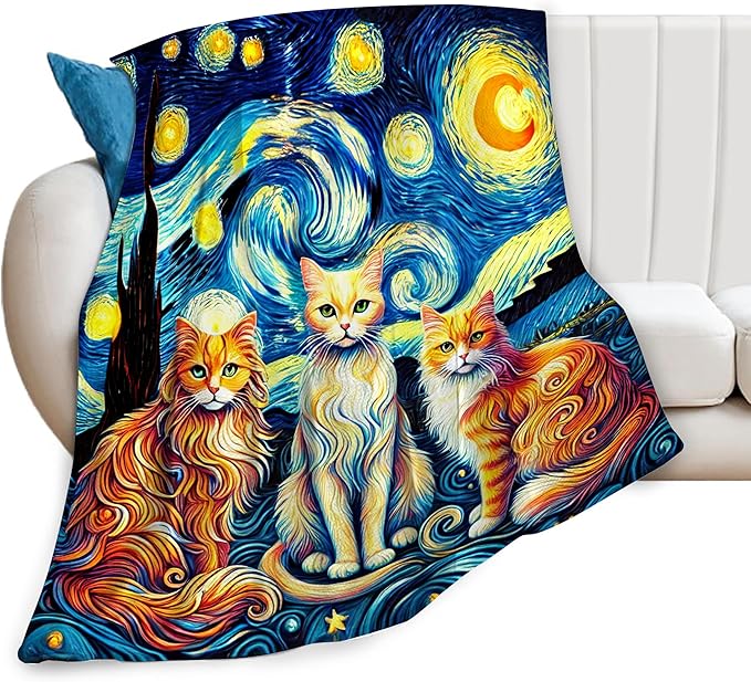 Cat Blanket Starry Night Throw Blanket Soft Warm Cozy Fuzzy Plush Kitten Throw Blanket Gifts for Girls Women Cats Lightweight Fleece Flannel Gift Blankets for Kids Adults 40"X50"
