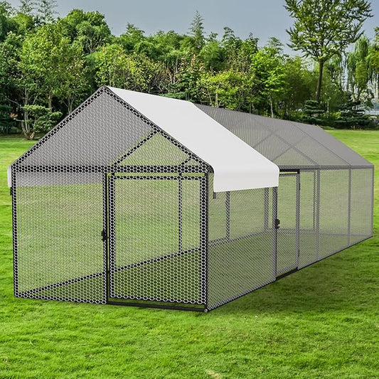 Metal Chicken Coop with Waterproof Cover, 157"x40"x40" Portable Poultry Cage, Outdoor Backyard Farm Walk-in Hen House for Chickens, Ducks, Rabbits and Small Pets