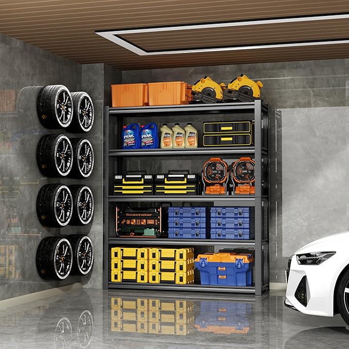 59" W Garage Shelving,5-Tier Heavy Duty Shelving Unit,3000LBS Adjustable Metal Storage Shelves,Storage Rack Units for Industrie,Shed,Warehouse,Basement,Black,59" W x 20" D x 72" H