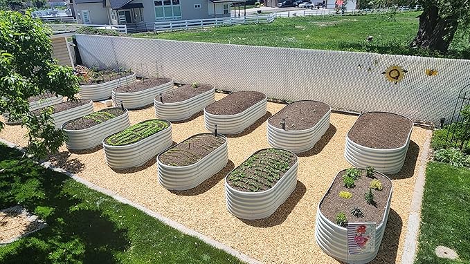 A ANLEOLIFE 4-Pack 6X3X2ft & 8X4X2ft Deep Root Galvanized Raised Garden Beds Outdoor for Planting Vegetables Flowers Herb, Antique White