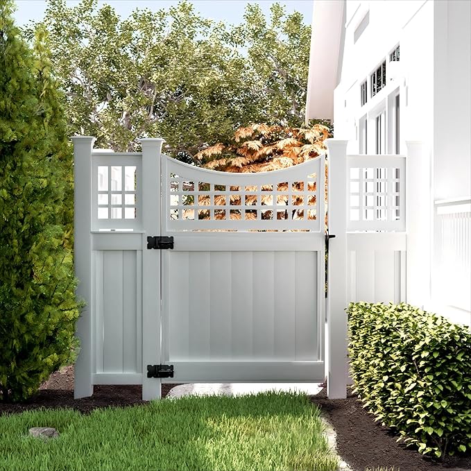 WINSOON Stainless Steel Self Closing Gate Hinge and Latch Hardware Kit, Heavy Duty Adjustable Tension Gate Hinges 4-Pack & 2-Automatic Latch, Gate Hardware Kit for Wood/Vinyl Fence Gate