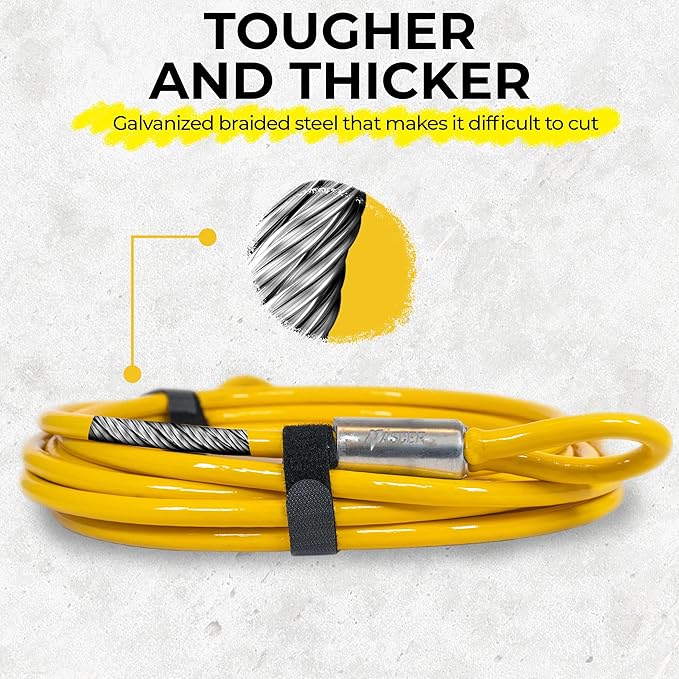 Commercial Heavy Duty Braided Galvanized Steel Anti-Theft Security Cable with Looped Ends. (1/2 Inch Thick, 7x19 Construction, 20 Feet)