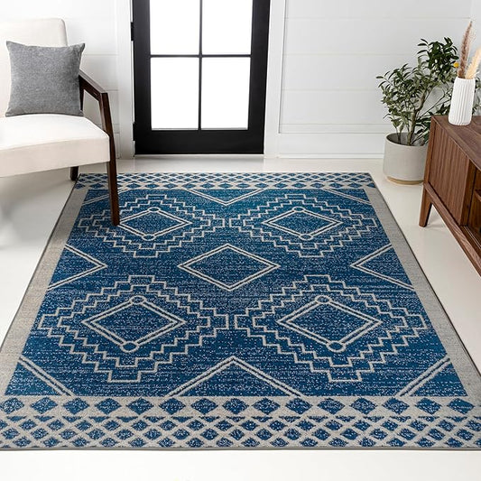 JONATHAN Y Amir Moroccan Beni Souk Navy/Ivory Indoor Area Rug, 3x5, Bohemian, Scandinavian, Easy-Cleaning for Living Room, Bedroom, Kitchen, Pet Friendly, Non-Shedding (MOH200D-3)