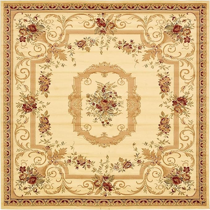 Unique Loom Versailles Collection Traditional Classic Floral Motif Area Rug (10' 0 x 10' 0 Square, Ivory/ Tan)