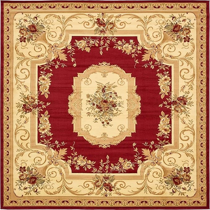 Unique Loom Versailles Collection Traditional Classic Floral Motif Area Rug (10' 0 x 10' 0 Square, Burgundy/ Ivory)