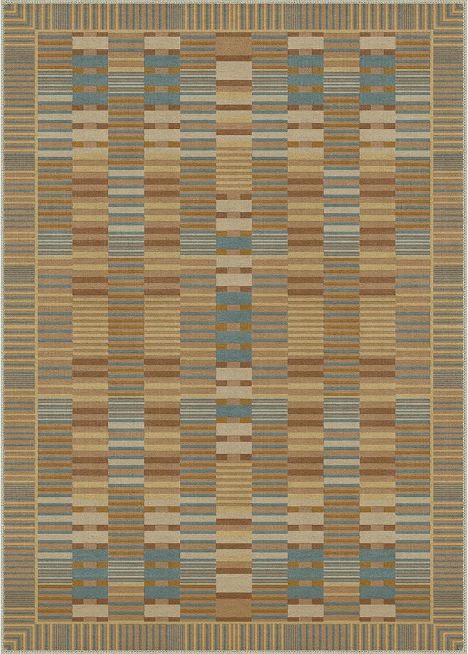 GENIMO Machine Washable 5x7 Area Rugs for Living Room, Non Slip Vintage Rugs, Low Pile Lightweight Chenille Print Rug for Bedroom, Dining Room, Home Office, Brown Clay