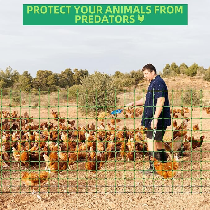 Poultry Netting Electric Fence, 49.6" H x 164' L, Portable Livestock Nets Mesh for Chickens, Ducks, Geese, Turkey, Electric Fencing for Backyards, Homesteaders, Farms, Ranches, Gardens
