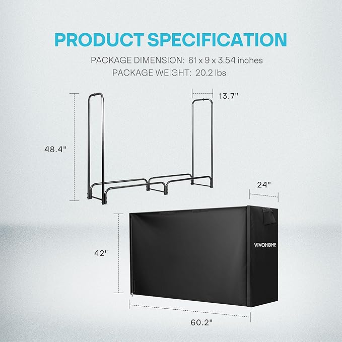 VIVOHOME 5ft Heavy Duty Indoor Outdoor Firewood Storage Log Rack with Cover Combo Set Black
