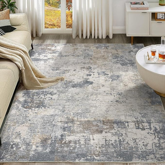 5x8 Area Rug Living Room Rugs - Washable Neutral Modern Abstract Soft Thin Large Rug Indoor Floor No Slip Rug Carpet for Bedroom Under Dining Table Home Office Decor - Blue Grey