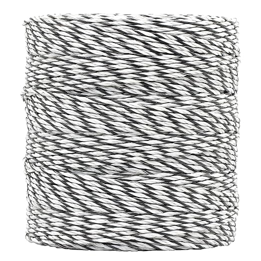 Electric Fence Polywire, 1320ft (400m), 3 Aluminum Strands, UV-Resistant PVC, 0.1in (2.5mm) Diameter, 256 lbs Tensile Strength, for Livestock and Rotational Grazing, White and Black