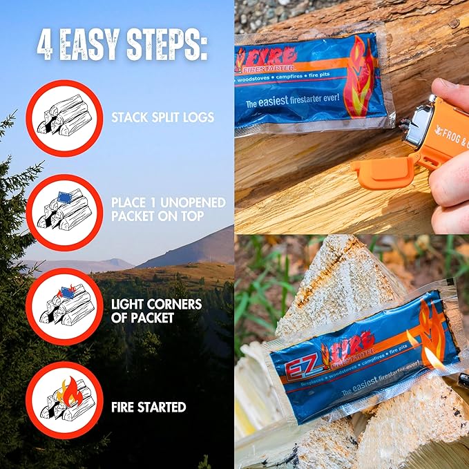 – 40 Pack All-Natural Fire Starters for Campfires, Fire Pits, BBQs & Fireplaces – Long Burning, Weather-Resistant, Non-Toxic + Survival Frog Rechargeable Lighter Kit