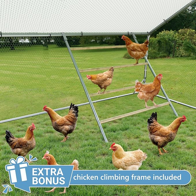 Large Chicken Coop,10x20x6.5FT Metal Chicken Run for Yard with Feeding Door, Round Top Walk-in Chicken Pen,Outdoor Poultry Cage with Anti-UV Cover,Rabbit Duck House