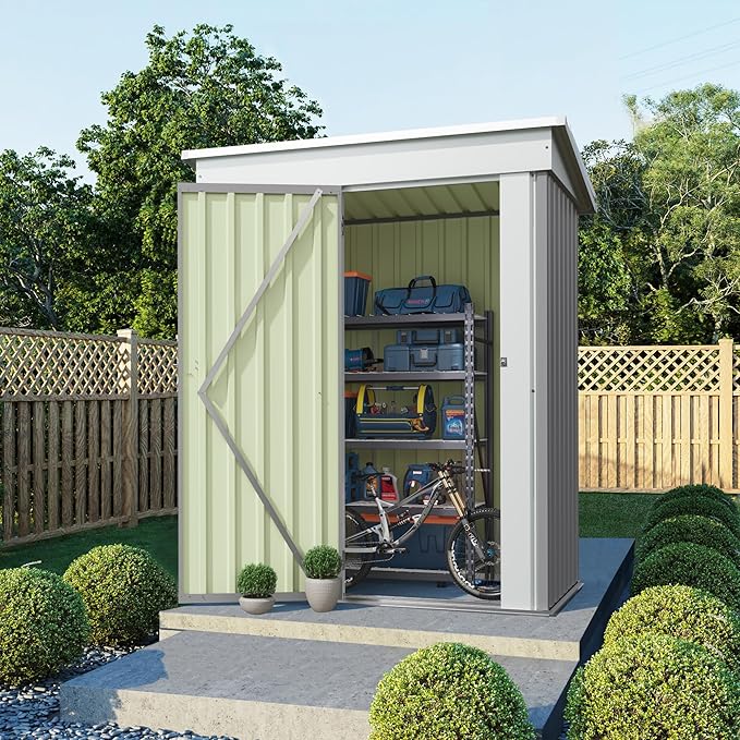 Flamaker 5x3 FT Storage Shed Waterproof Metal Garden Shed with Lockable Door Utility Tool Shed Outdoor Storage for Backyard, Patio and Lawn, Grey