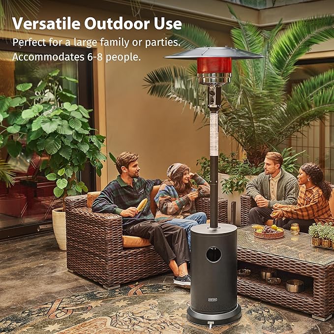 EAST OAK 48,000 BTU Patio Heater for Outdoor Use with Round Table Design, Double-Layer Stainless Steel Burner, Wheels, Triple Protection System, Outdoor Heater for Home and Residential, Grey