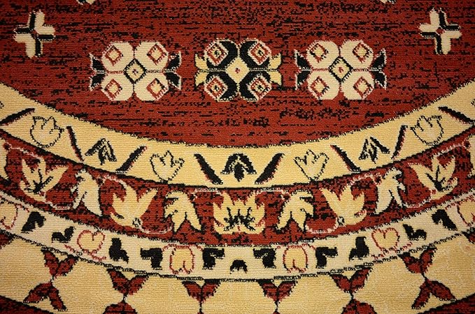 Unique Loom Taftan Collection Border Geometric Tribal Inspired Design Area Rug (8' 0 x 8' 0 Round, Red/ Gold)