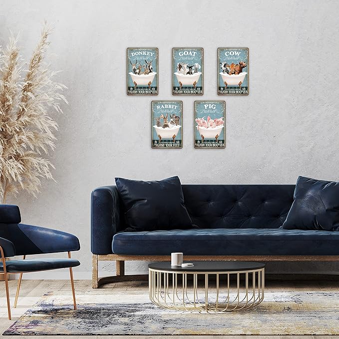 Funny Cow Bathtub Decor - Cow Accessories Farm Decor Signs Wall Art Poster Retro Bar Home Bathroom Wall Decoration 8x12 Inch