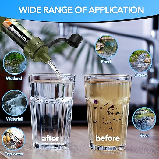 Straw Water Filter - Portable Water Purifier, Water Filtration System, Reusable Water Straw Purification - Outdoor Emergency and Survival Gear for Hiking, Camping Accessories and Travel
