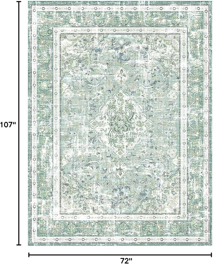 Vhong Boho Area Rugs Vintage Washable Modern Neutral Large Carpet Sage Green 6×9 High Traffic Rugs for Dinning Room Living Room Bedroom Farmhouse Non Slip