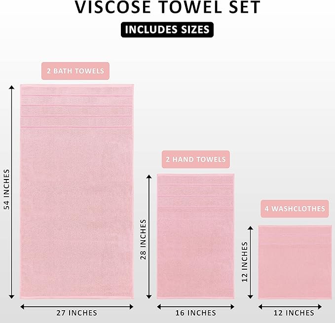 Utopia Towels 8 Piece Luxury Towel Set, 2 Bath, 2 Hand, and 4 Wash Cloths, 600 GSM Ring Spun Cotton, Highly Absorbent Viscose Stripe Towels, Ideal for Everyday use, Dusty Pink