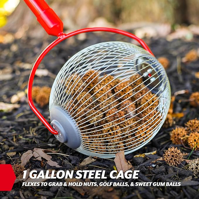 GARDEN WEASEL Medium Nut Gatherer Roller – Nut Collector Tool for Pecans, Hickory Nuts, Golf Balls and More – Yard Picker Upper with Durable Steel Cage and Ergonomic Handle - Newest Model