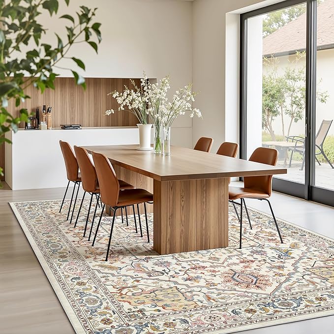 Rugland 8x10 Area Rugs - Stain Resistant Washable Rug, Anti Slip Rugs for Living Room, Vintage Tribal Area Rugs(Medallion 01-Multi, 8'x10')